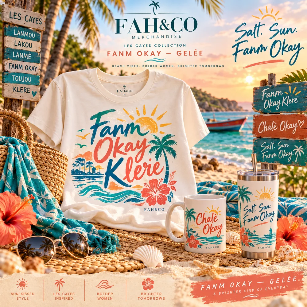 Gelée · Bord de mer : simulation numérique de T-shirt, mug et tumbler assortis